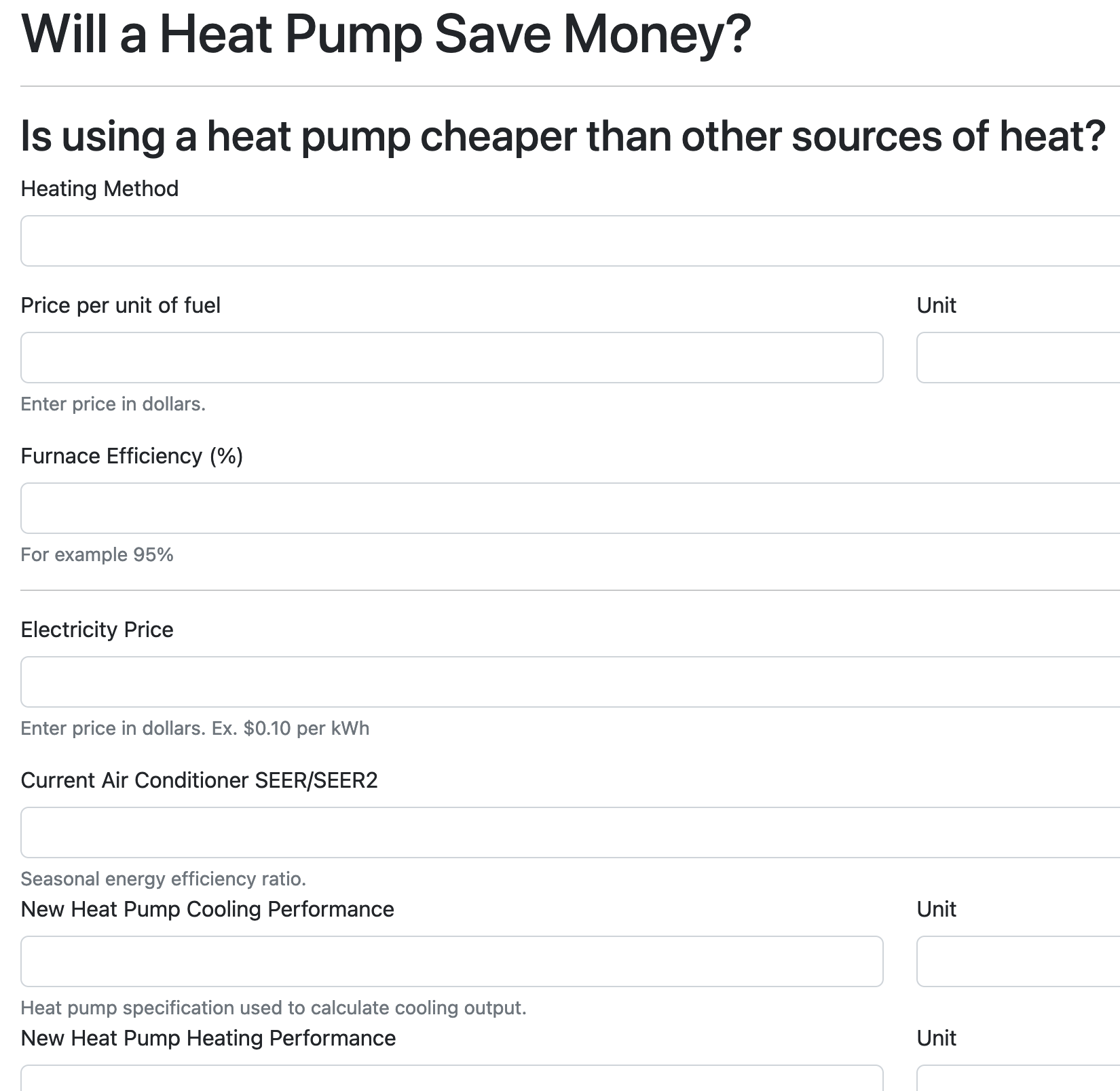 Heat Pump Cost Calculator Application